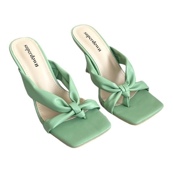 NEW Superdown Heeled Sandal Dixie Mule Slip On Square Toe Green Size 6 - Picture 3 of 8